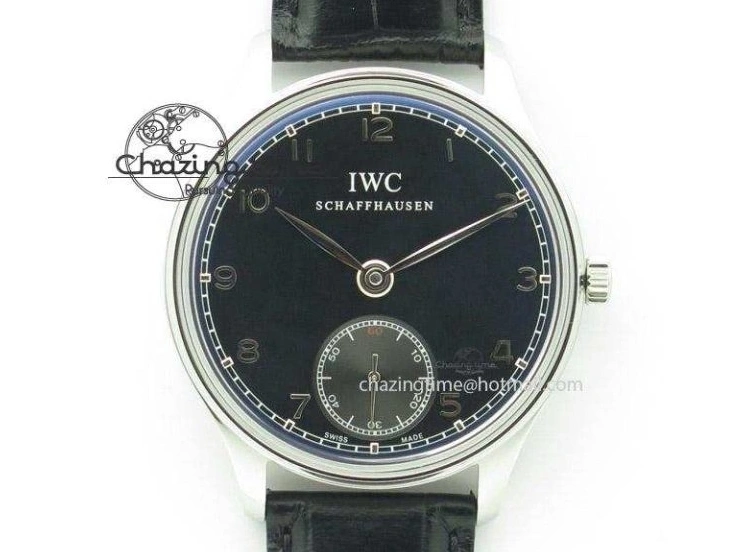 MIROTIME 0509 Minimalist Portuguese 40mm Chrono SS Black Dial On Black Leather Strap A 7382